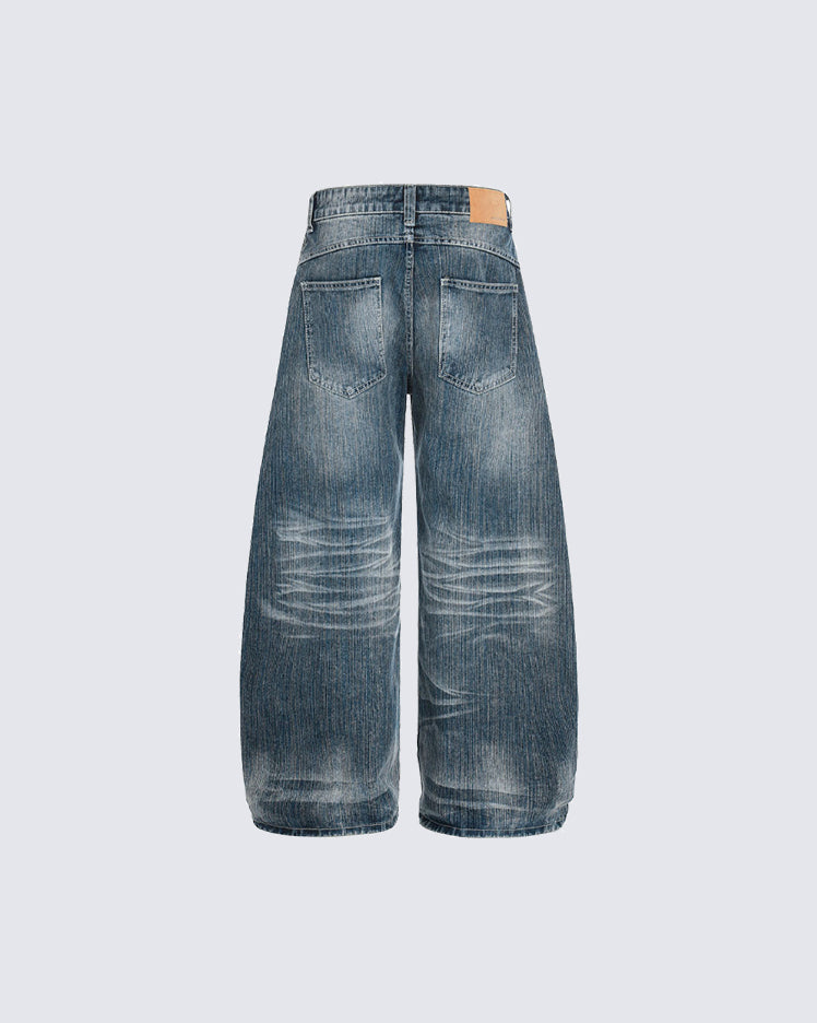 Washed Whisker Wide-Leg Jeans
