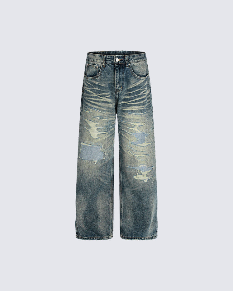 American Street Distressed Straight-Leg Jeans