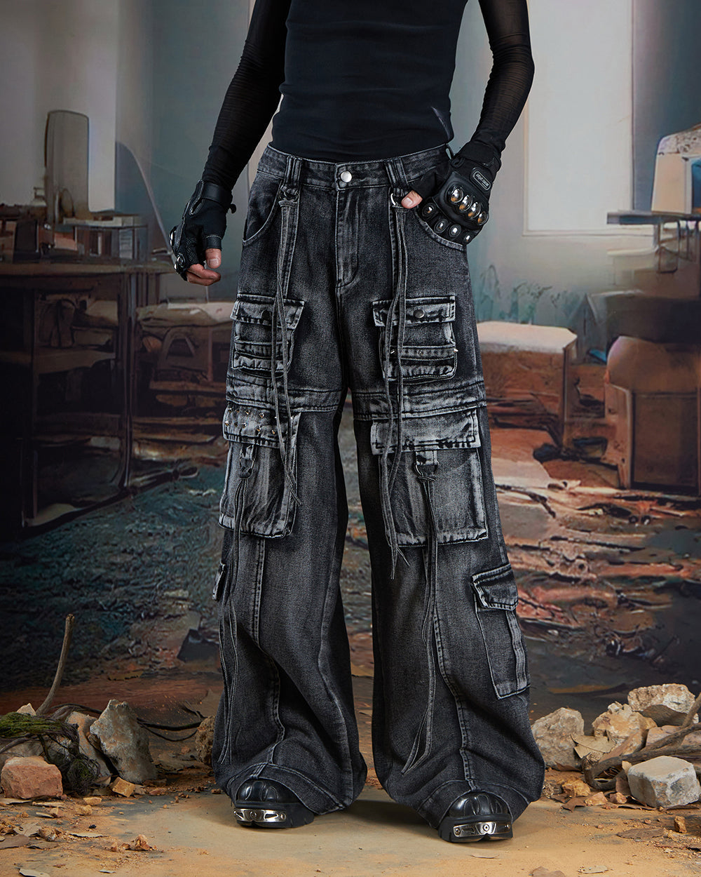 Vintage Multi-Pocket Denim Cargo Pants