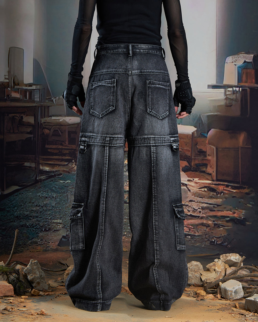 Vintage Multi-Pocket Denim Cargo Pants