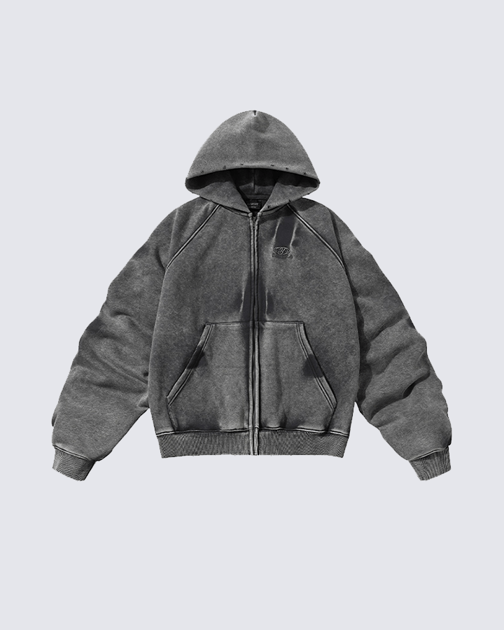 Vintage Washed Oversized Zip-Up Hoodie