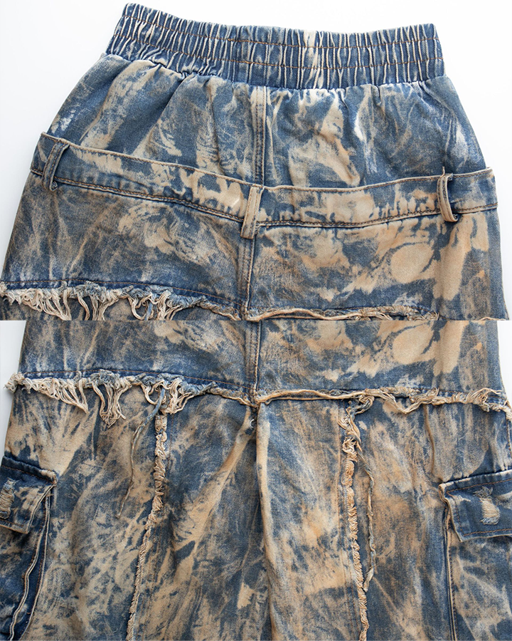 Distressed Cargo Wide-Leg Jeans
