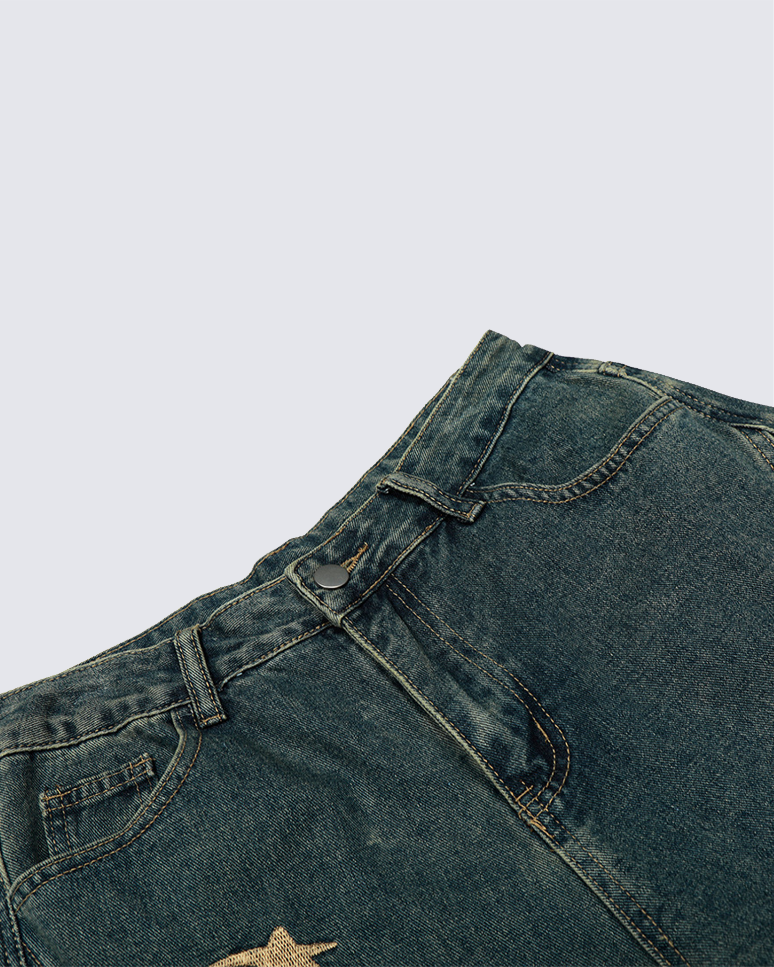 Embroidered Star Denim Cargo Pants