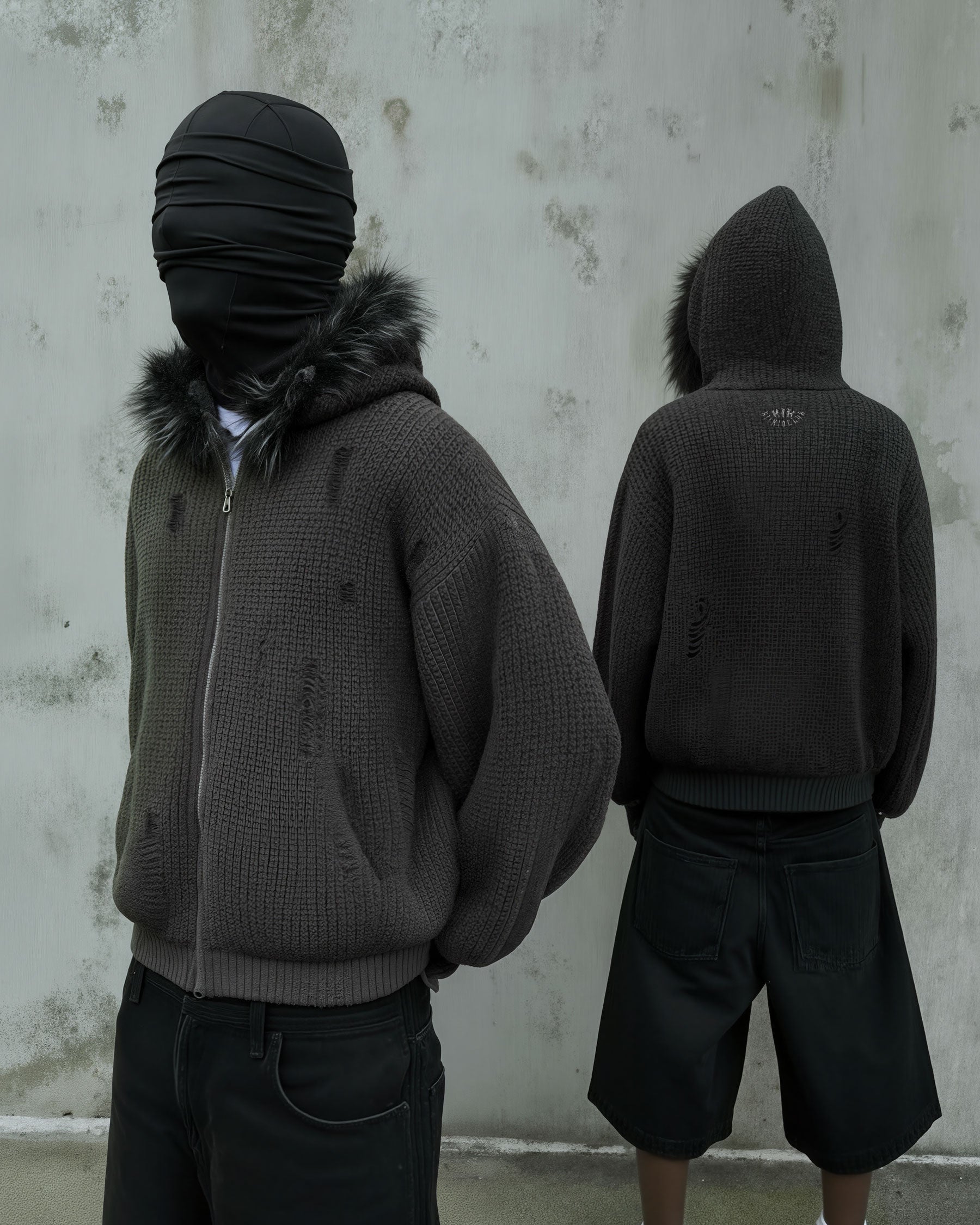KIIKIO Destroyed Knitted Sweater Plush Coat