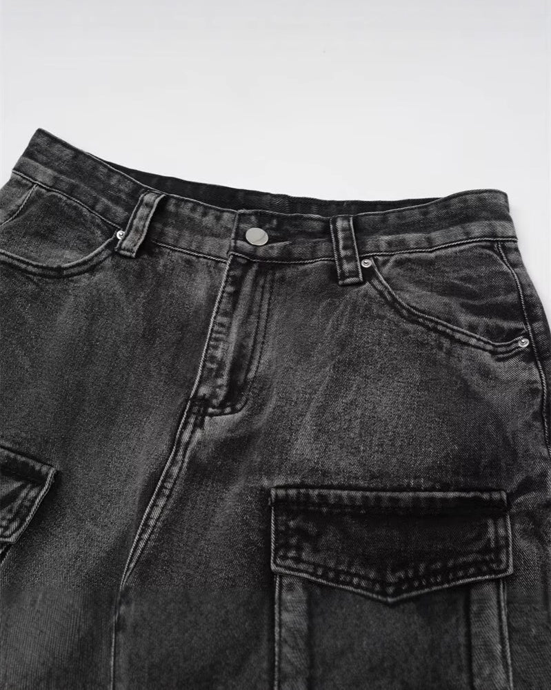 Retro Washed Cargo Denim Pants