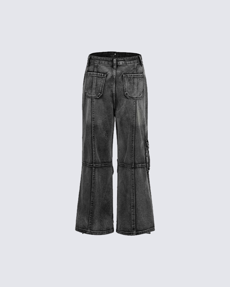 Retro Washed Cargo Denim Pants
