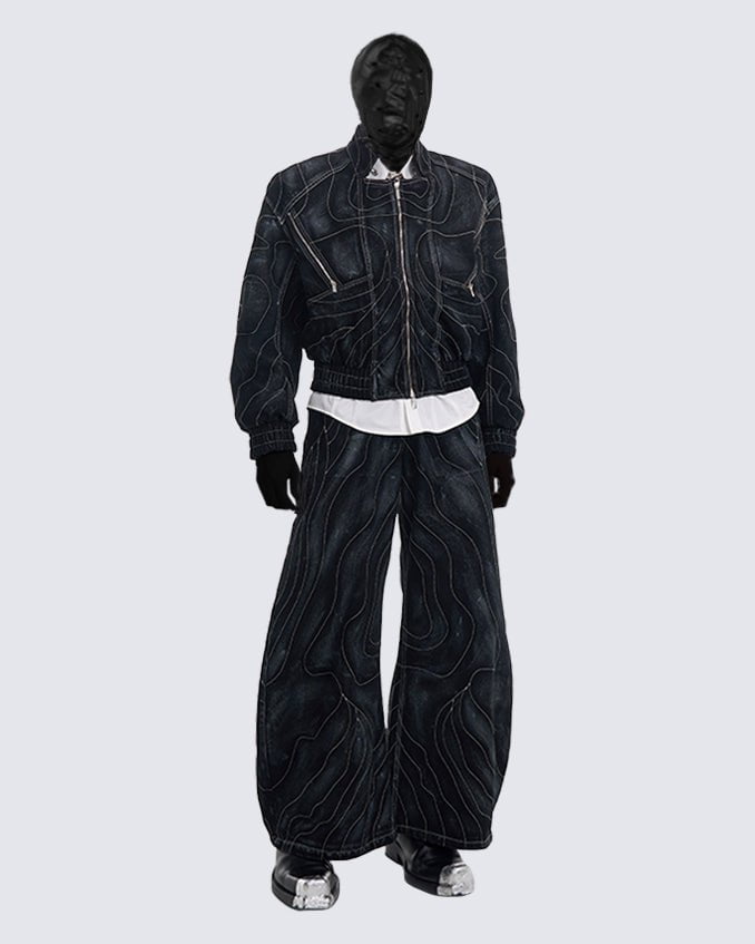 Futuristic Wide-Leg Denim Pants