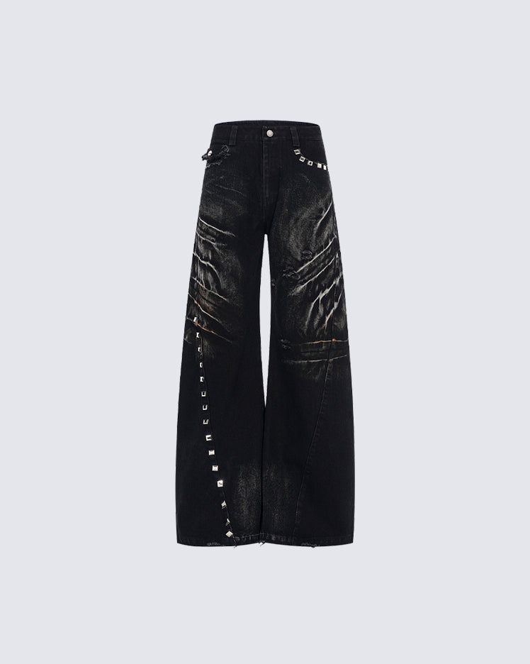 Rivet Detail Wide-Leg Jeans