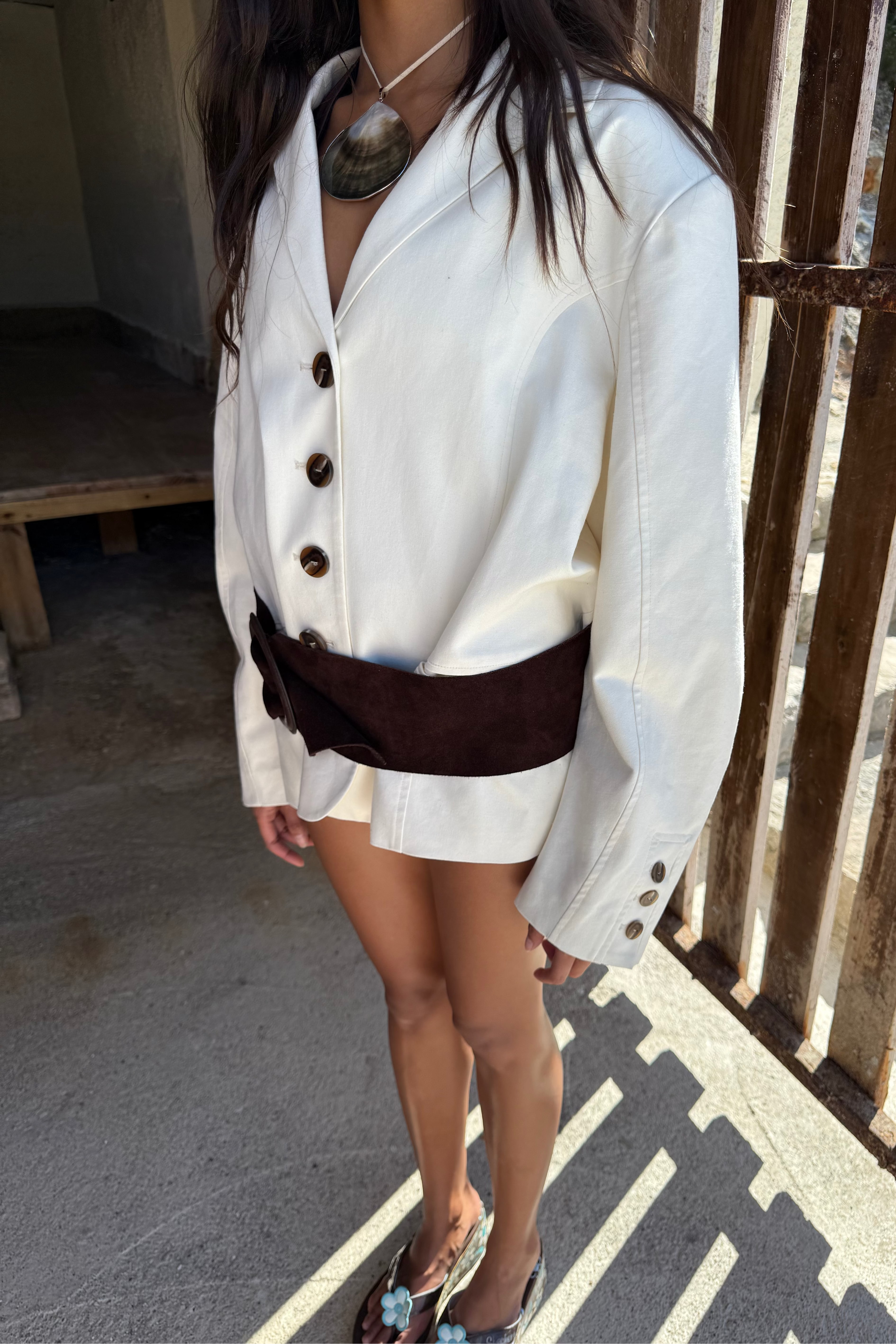 Frankie Boxy Linen Blazer in Cream