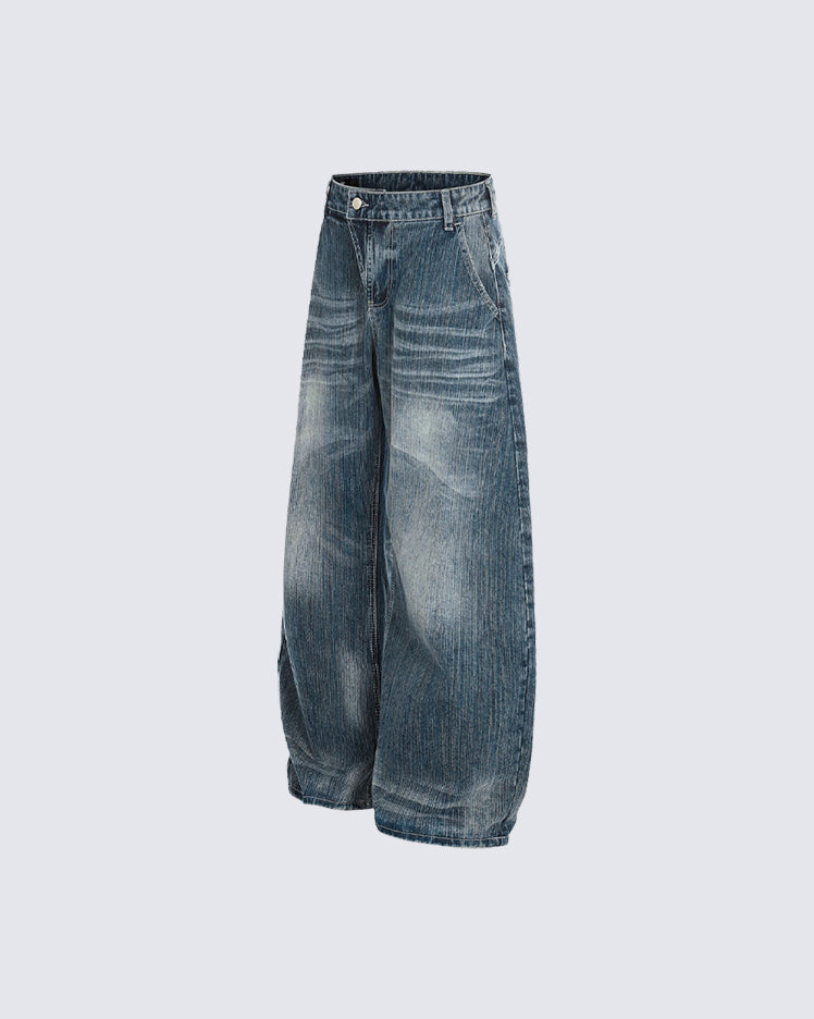 Washed Whisker Wide-Leg Jeans