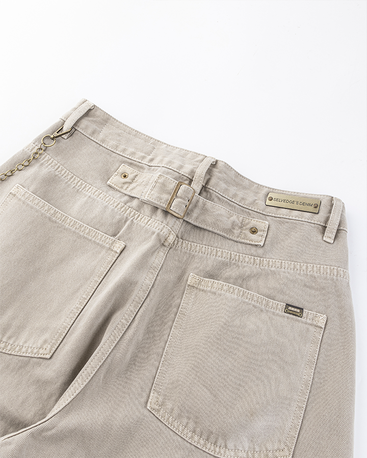 Khaki Wide-Leg Utility Pants