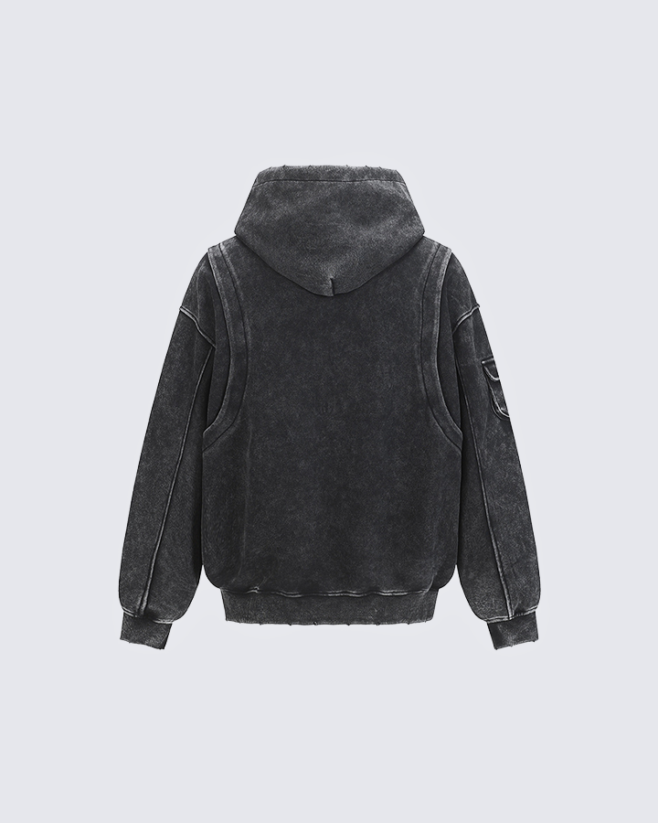 Washed Letter Print Hoodie with Utility Pocket