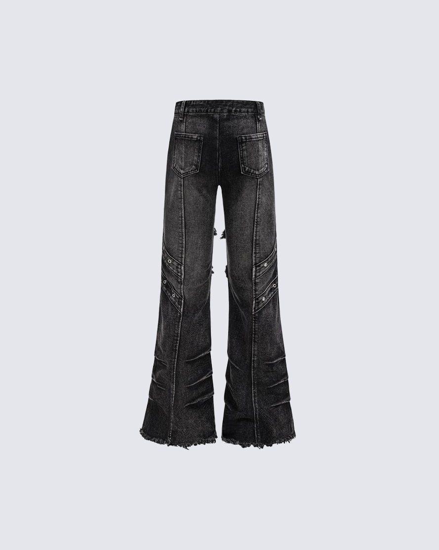 Frayed Flare Denim Cargo Pants