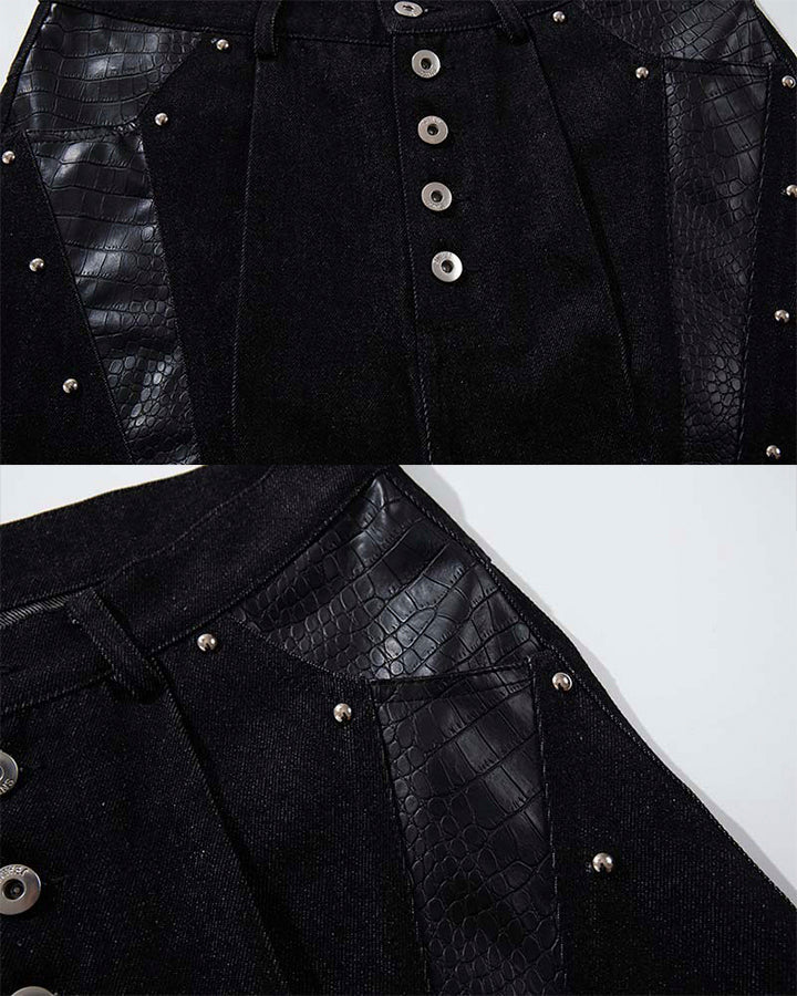 Riveted Panel Washed Denim Pants