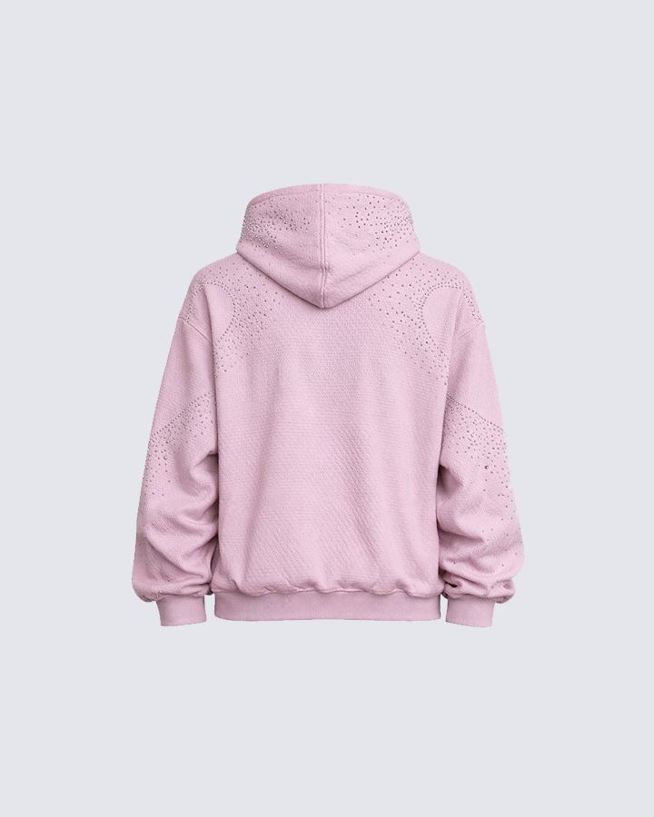 Rhinestone Hand Heart Zip-Up Hoodie