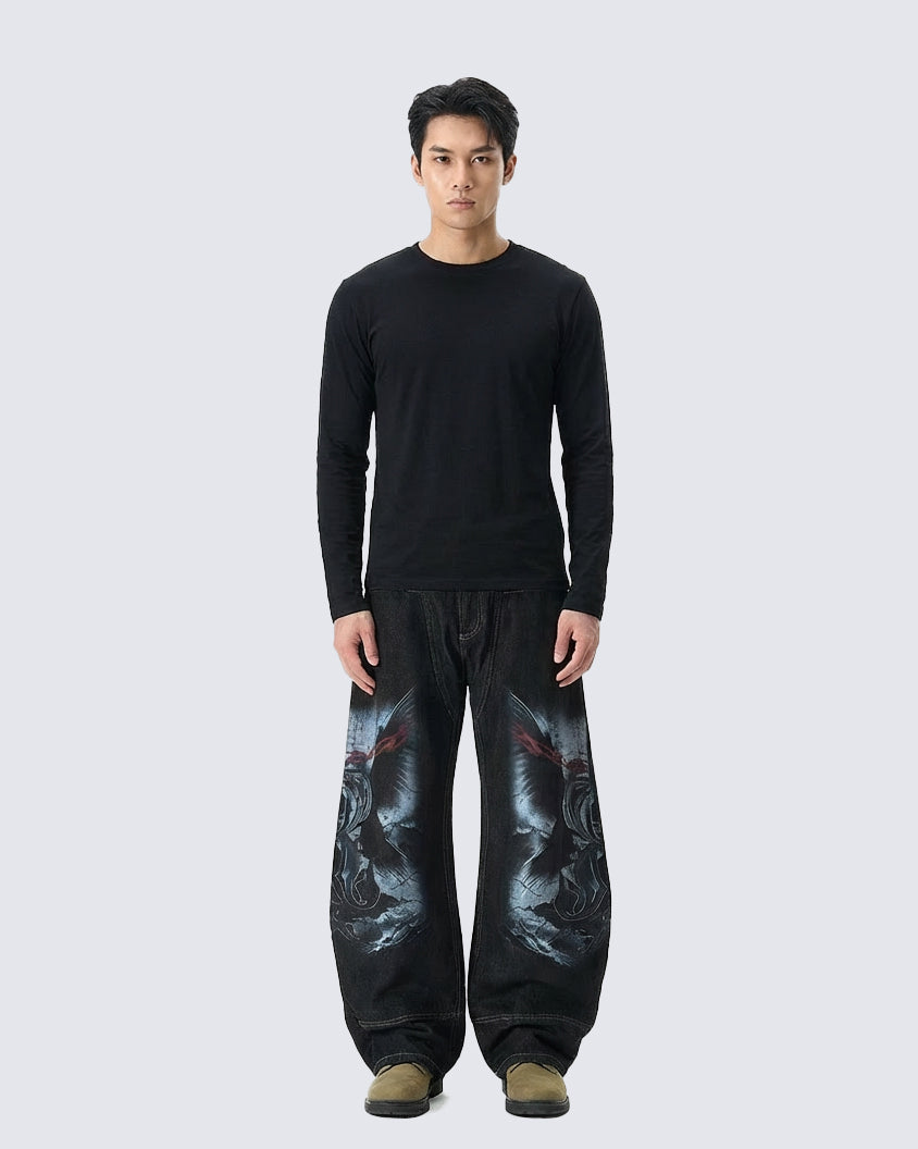Heavywash Streetwear Wide-Leg Denim Pants