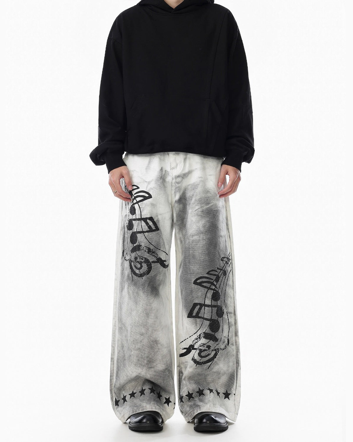 Retro Music Graphic Wide-Leg Jeans