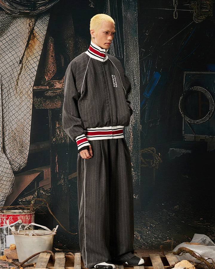 Pinstripe Drawstring Wide-Leg Pants