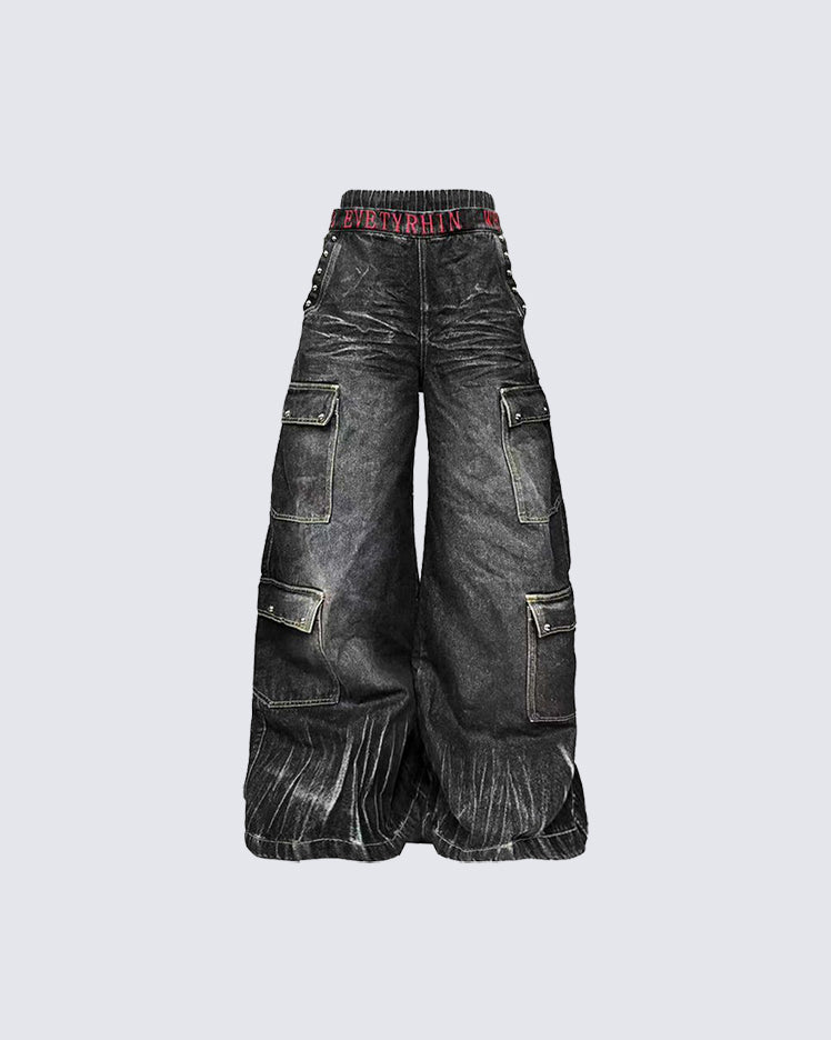 American Heavy Wash Double-Waist Embroidered Pants
