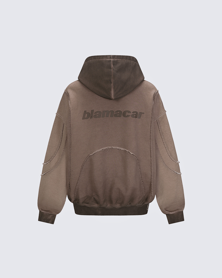 Paneled Stitch Line Zip-Up Hoodie