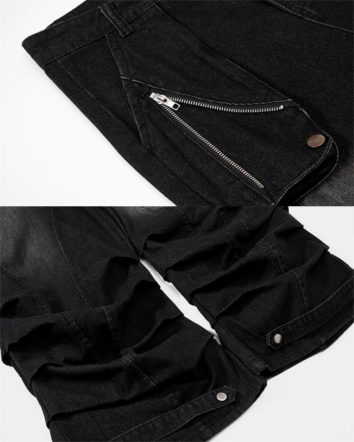 Washed Distressed Wide Leg Jeans