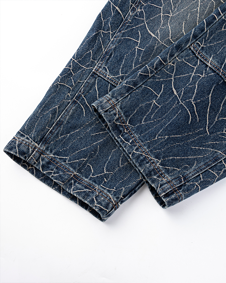Cracked Wash Wide-Leg Jeans