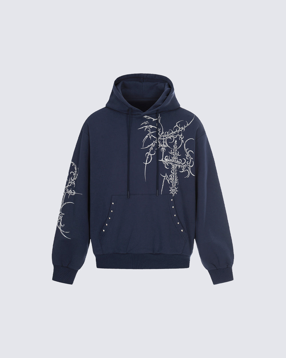 Gothic Cross Graphic Studded Hoodie