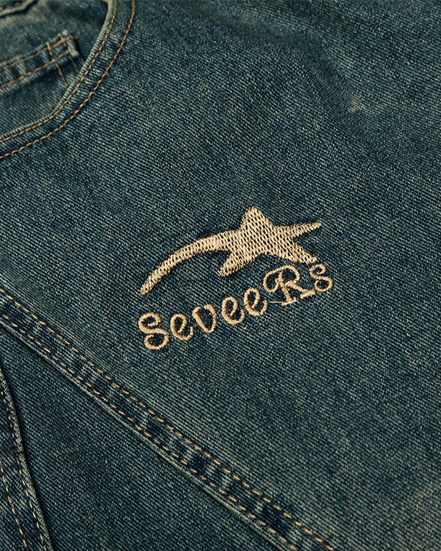 Embroidered Star Denim Cargo Pants