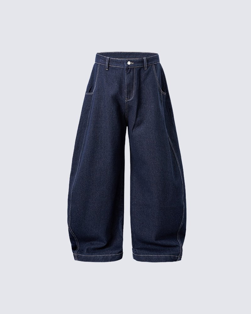 Baggy Washed Denim Scimitar Pants