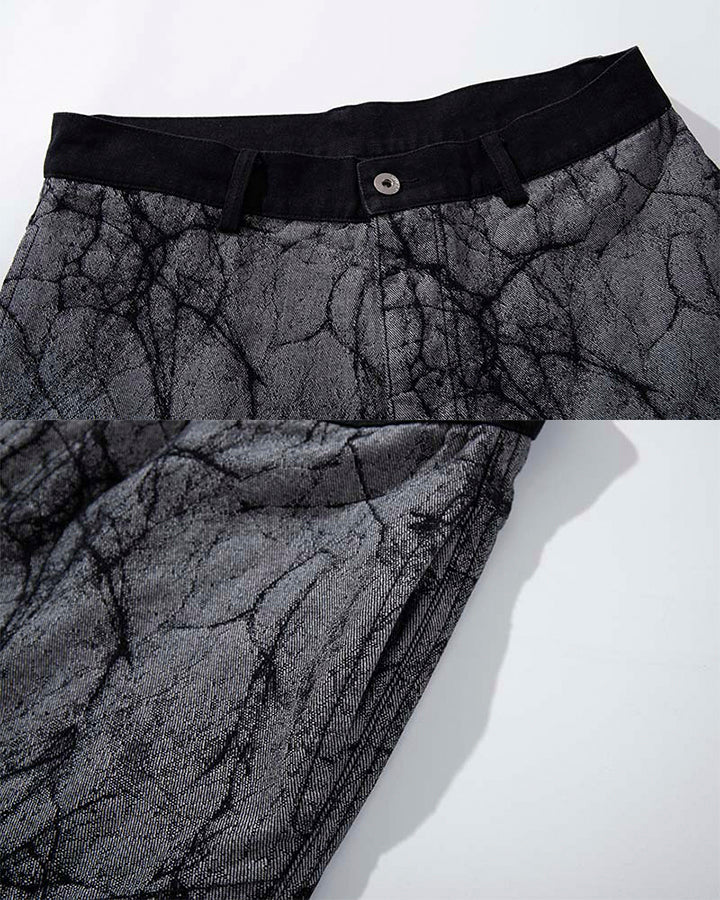 Creative Crack-Pattern Heavy Wide-Leg Pants
