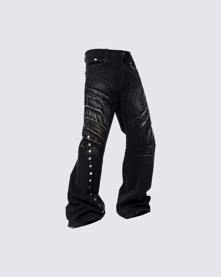 Rivet Detail Wide-Leg Jeans