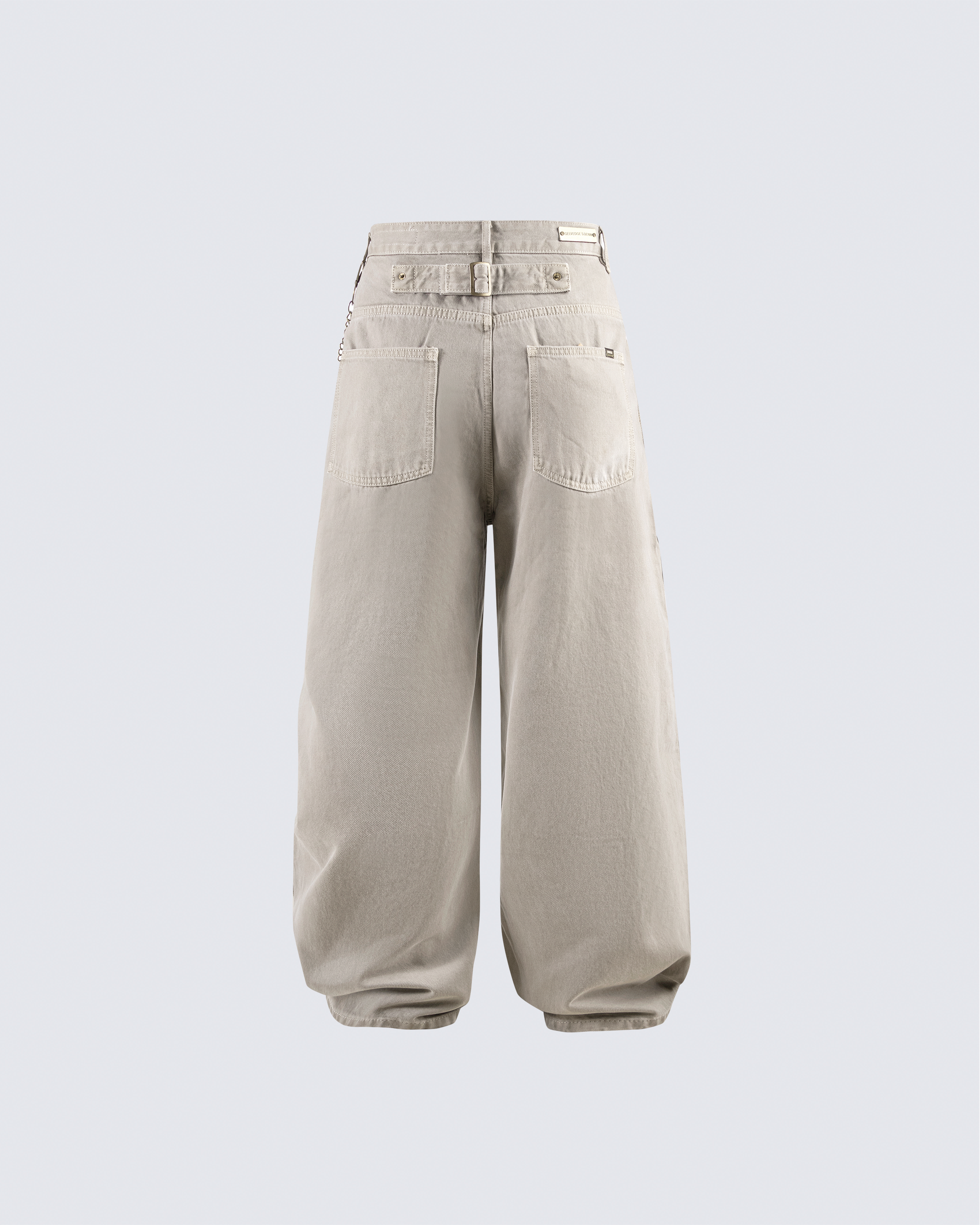 Khaki Wide-Leg Utility Pants