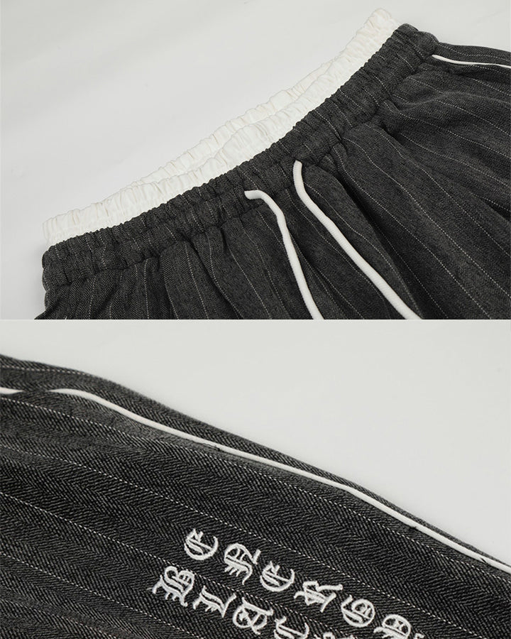 Pinstripe Drawstring Wide-Leg Pants