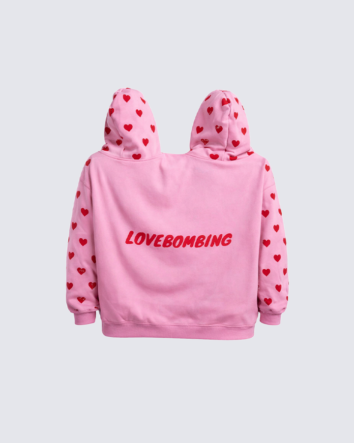 Heart Print Two-Person Connected Pullover Hoodie