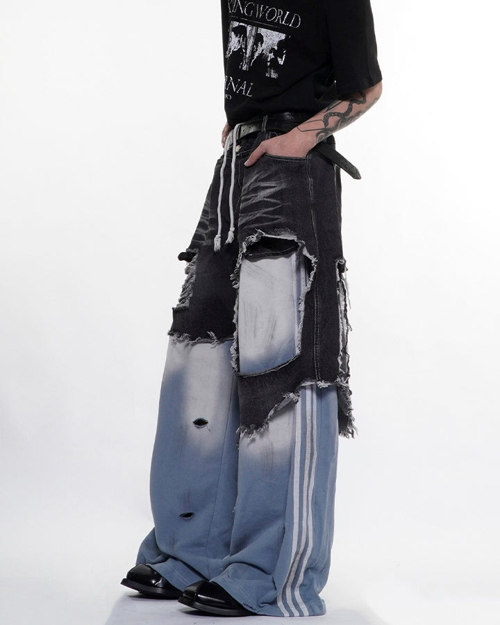 Faux Two-Piece Distressed Casual Pants
