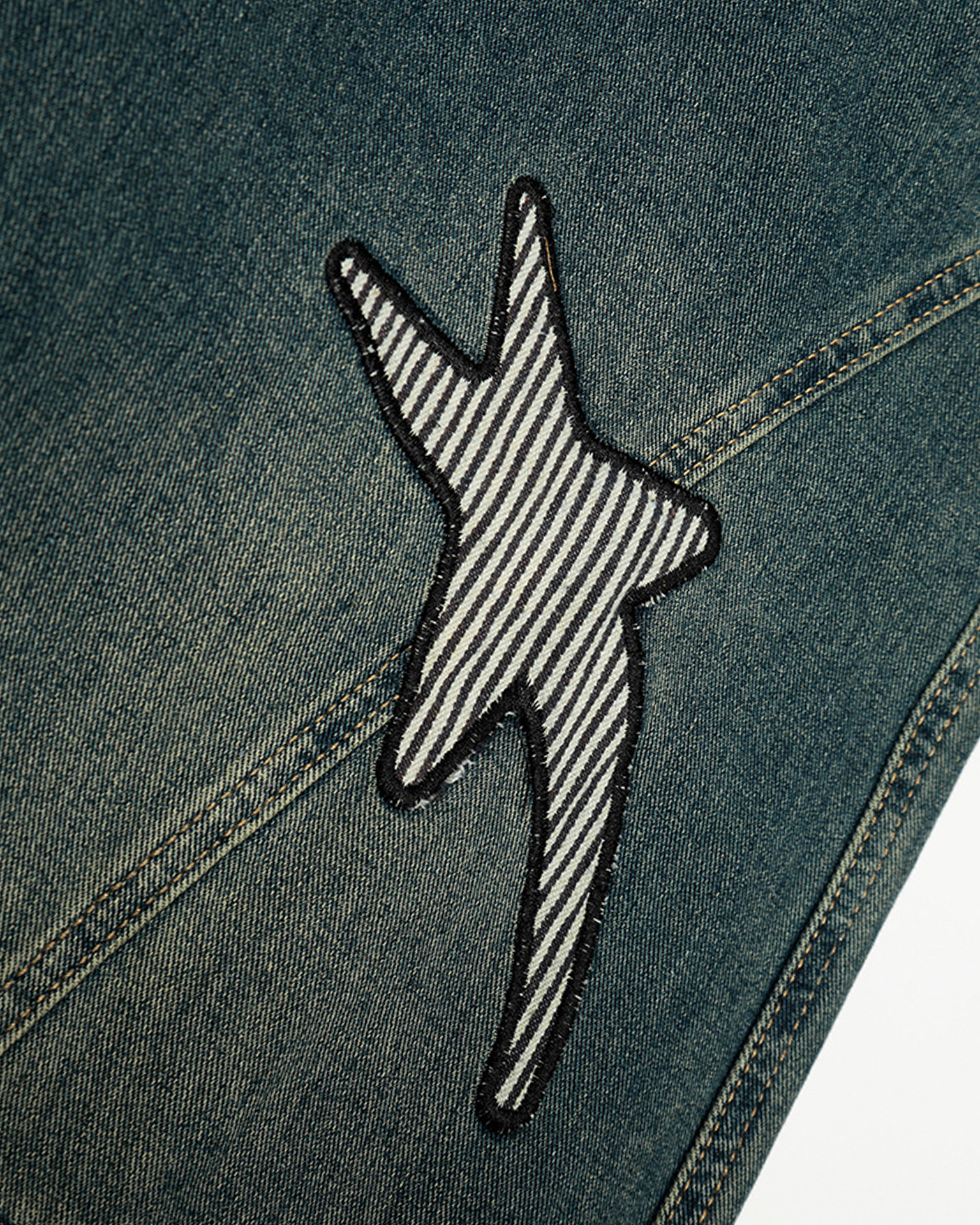 Embroidered Star Denim Cargo Pants