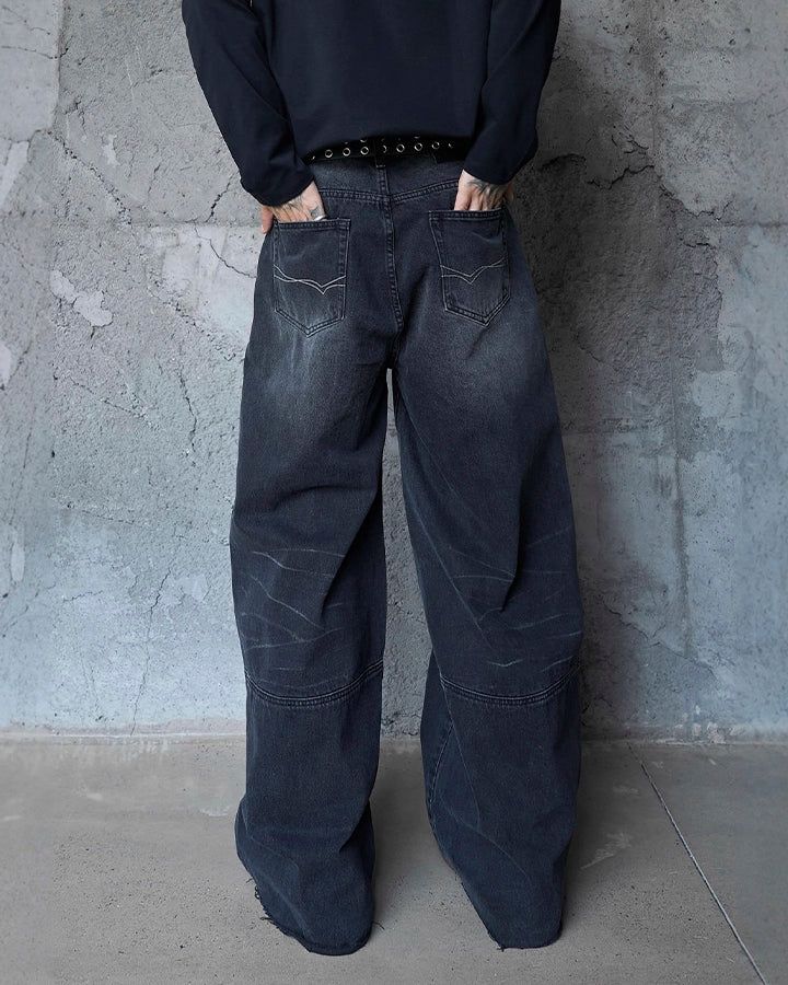Deconstructed Patchwork Raw-Edge Wide-Leg Pants