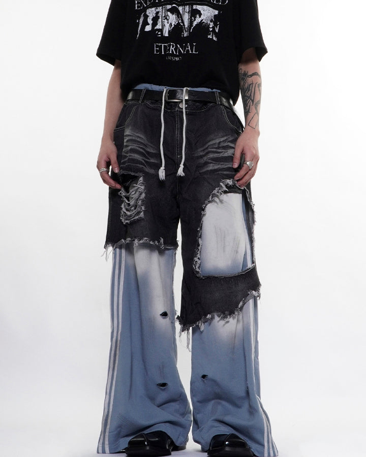 Faux Two-Piece Distressed Casual Pants