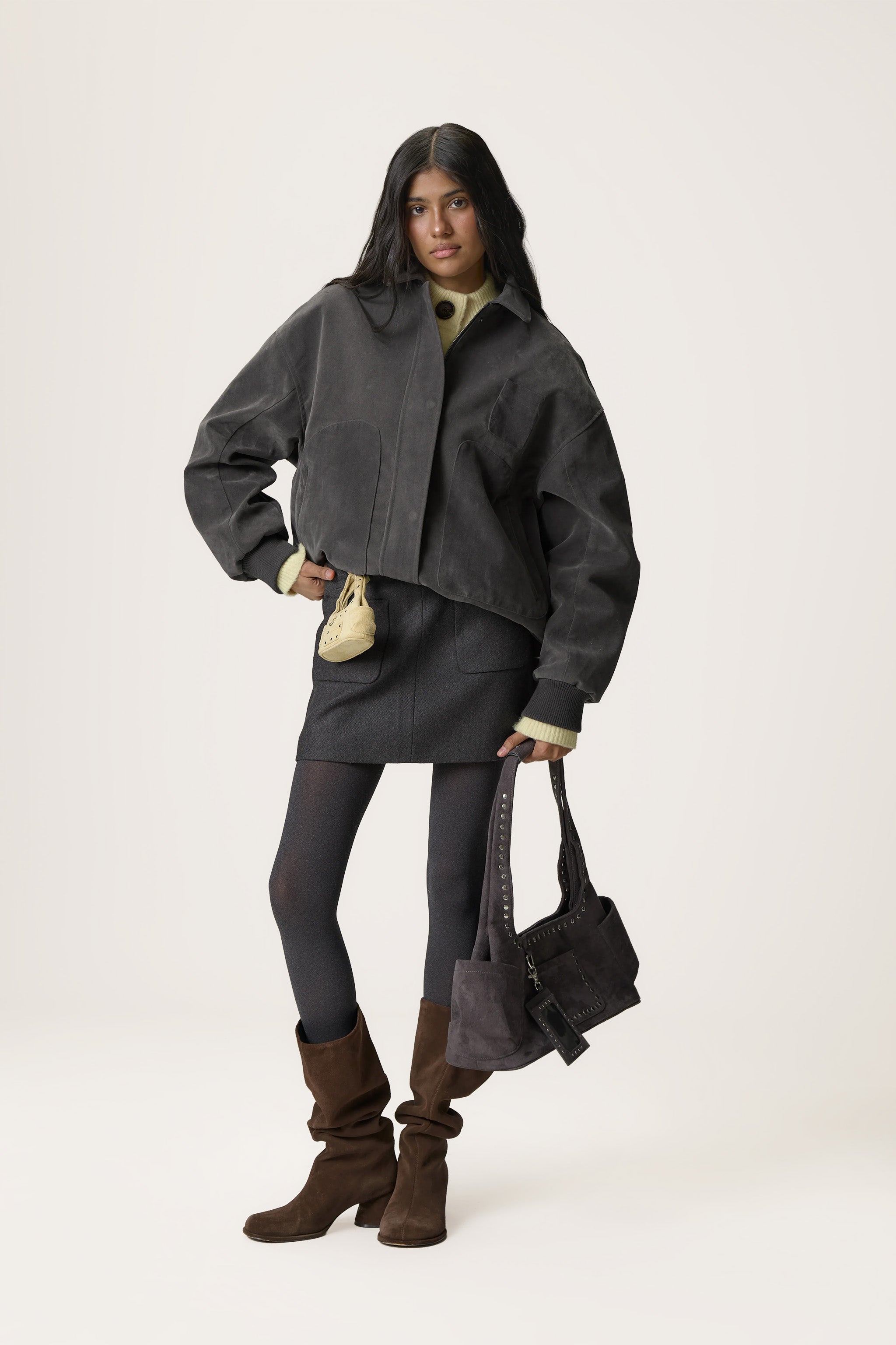 Martha Faux Suede Cardholder in Dark Grey