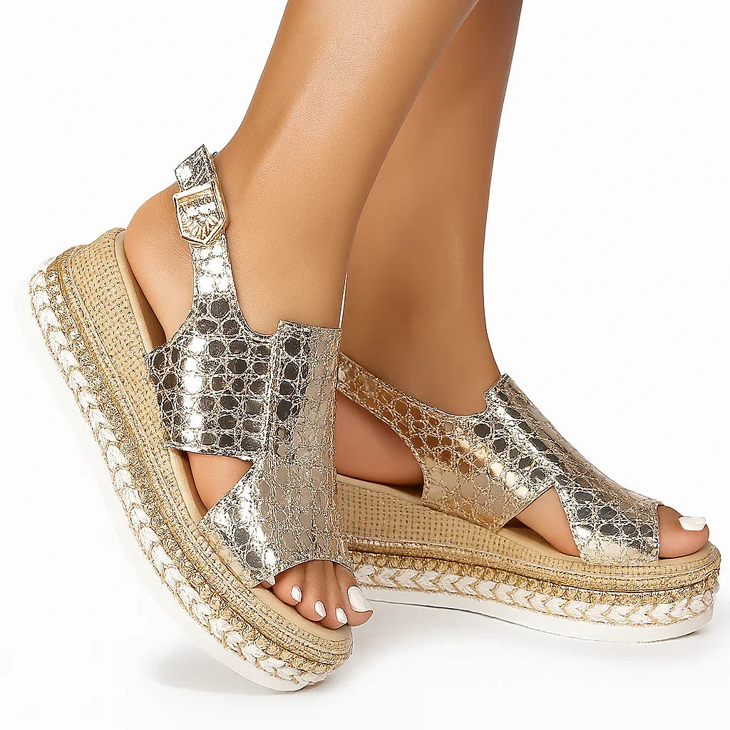 Extra Wide Platform Sandals for Bunions - Metallic, Slingback, 7cm Heel