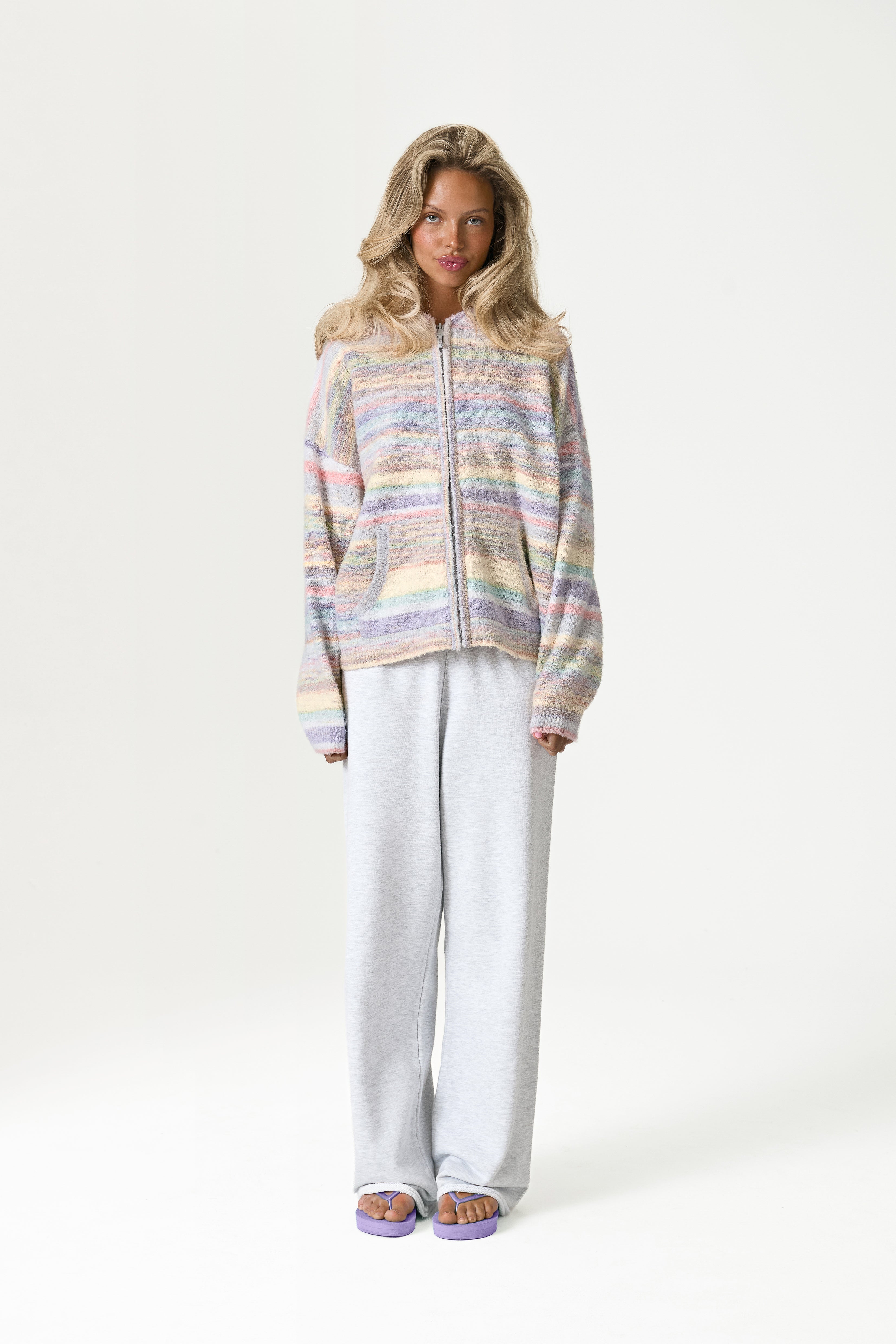 Emmett Knit Zip Up Hoodie in Pastel