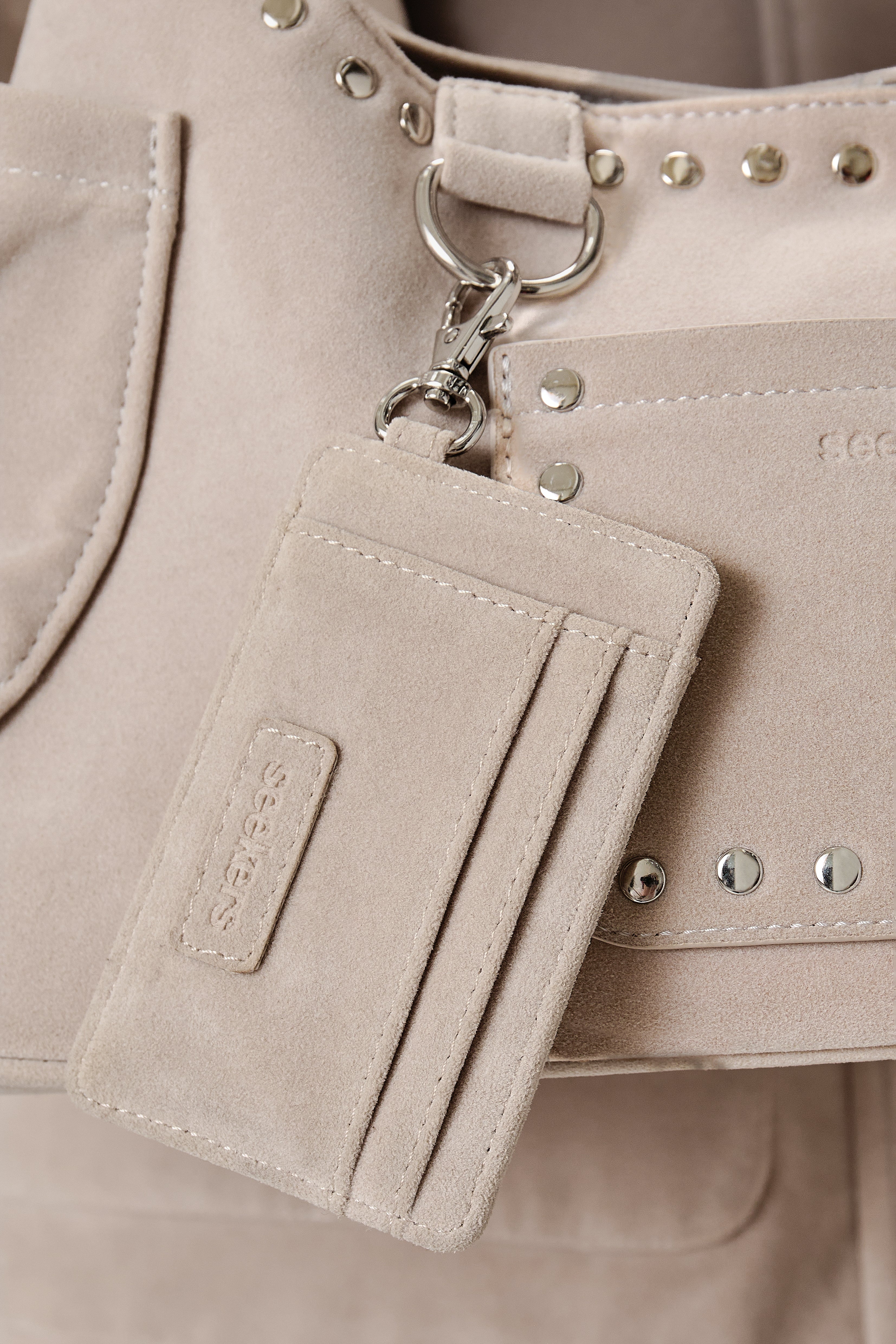 Martha Faux Suede Cardholder in Beige