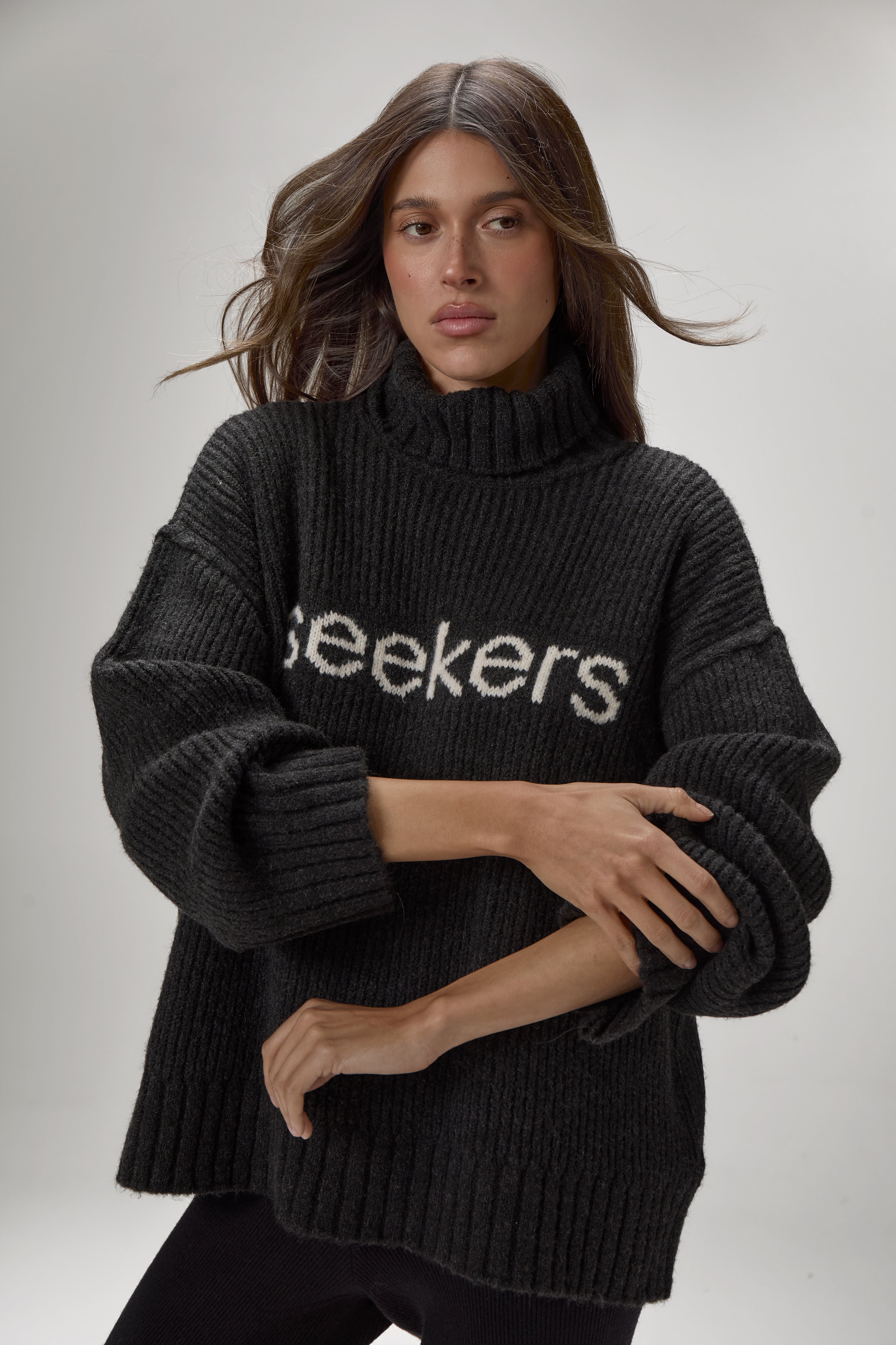Misty Roll Neck Knit Jumper in Black