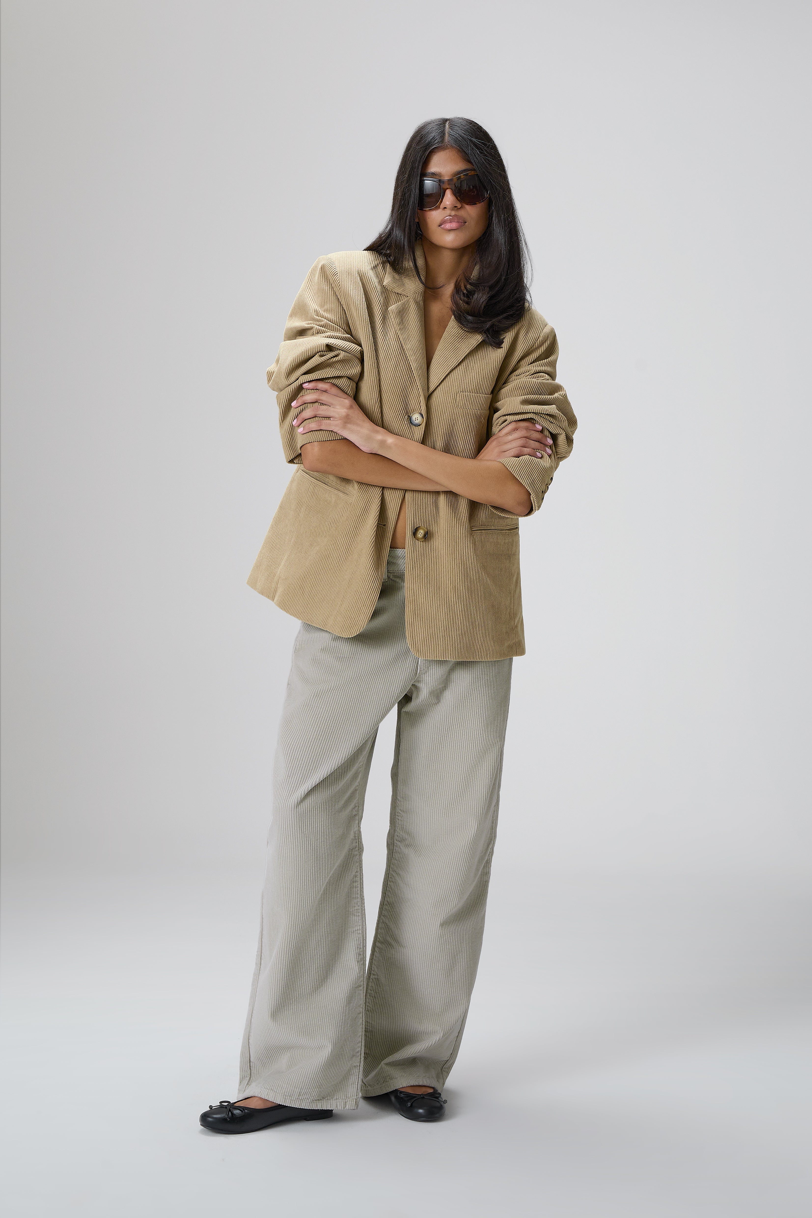 Malt Oversized Cord Blazer in Classic Beige