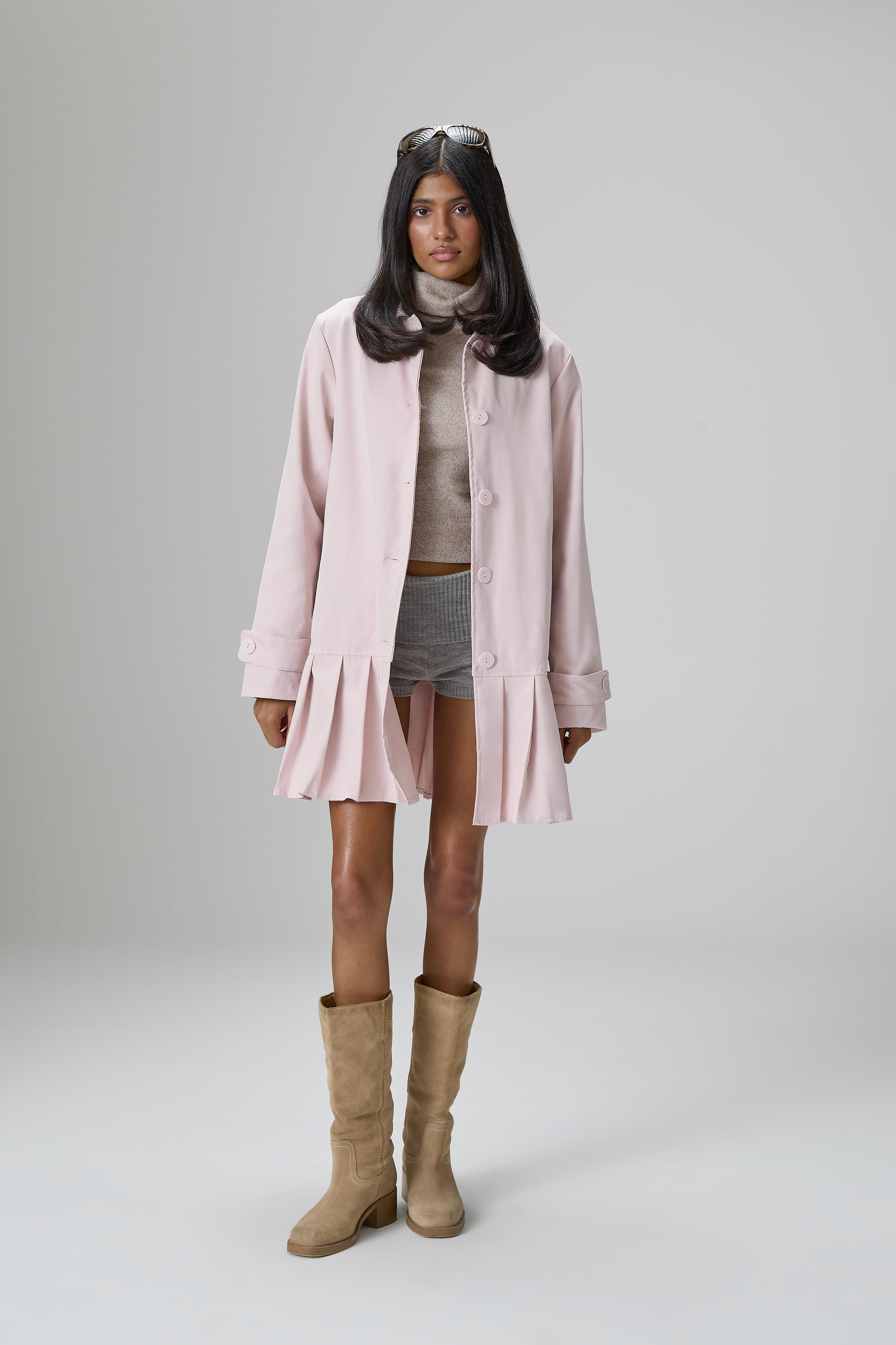 Patter Pleat Trench Coat in Pink
