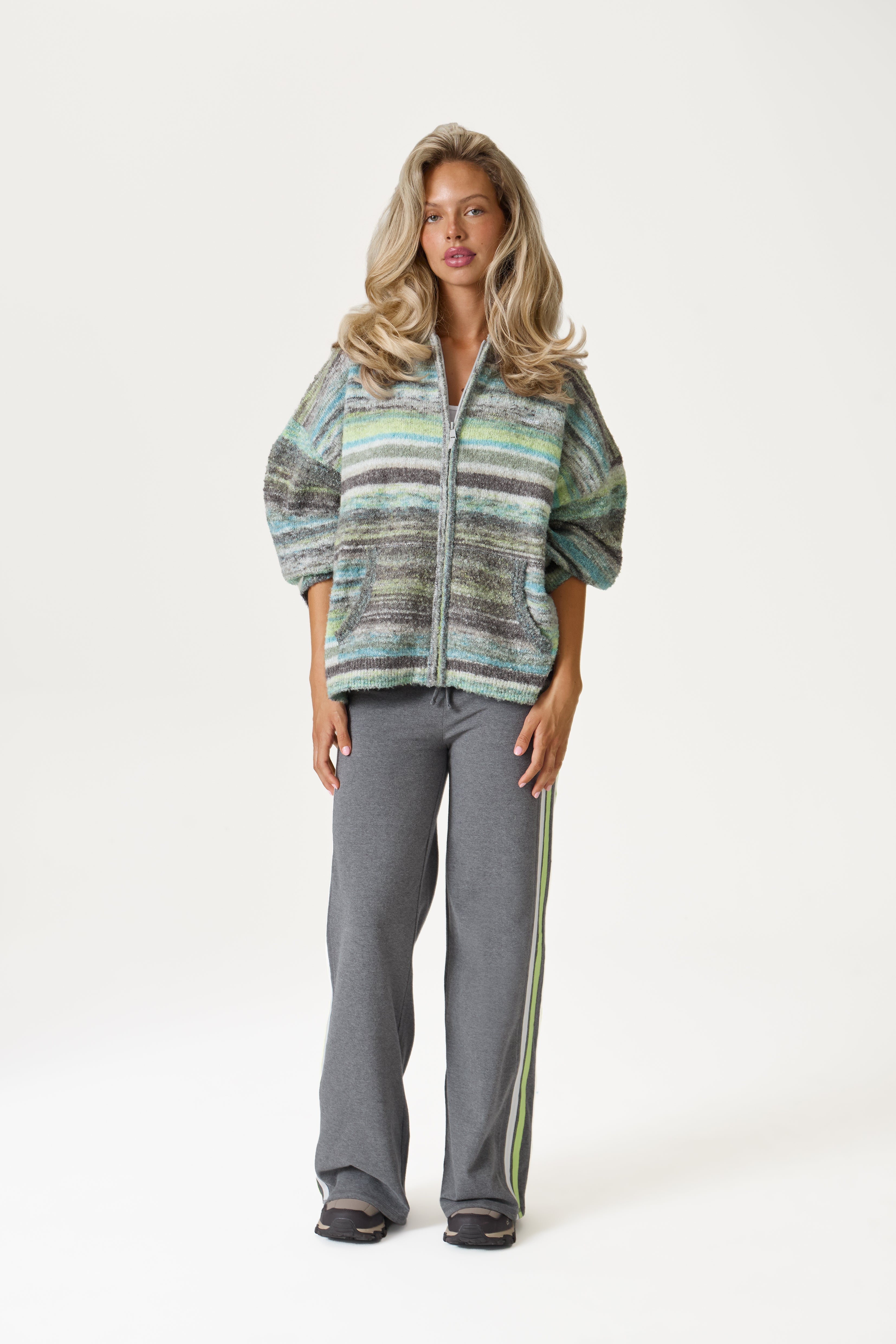 Emmett Knit Zip Up Hoodie in Lime