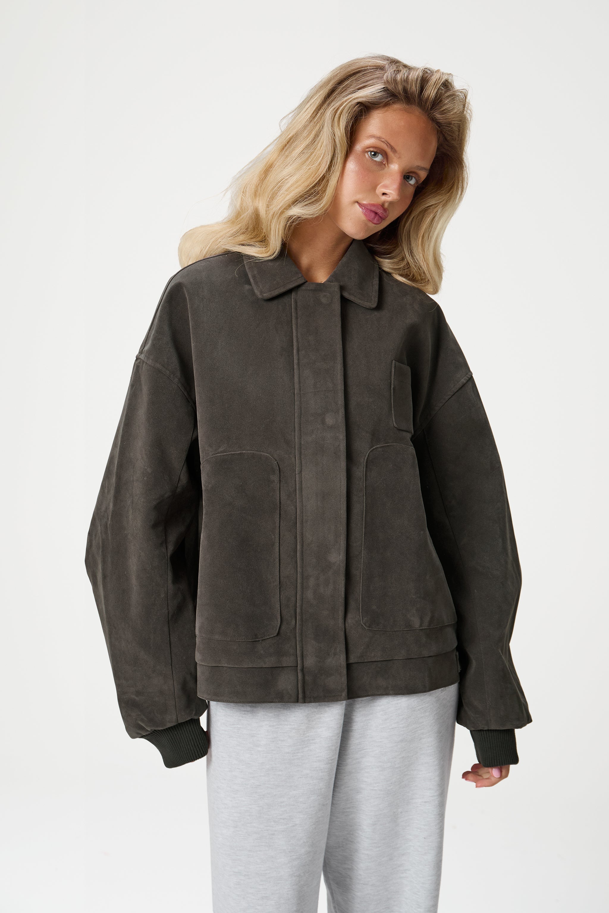 Martha Faux Suede Jacket in Dark Grey