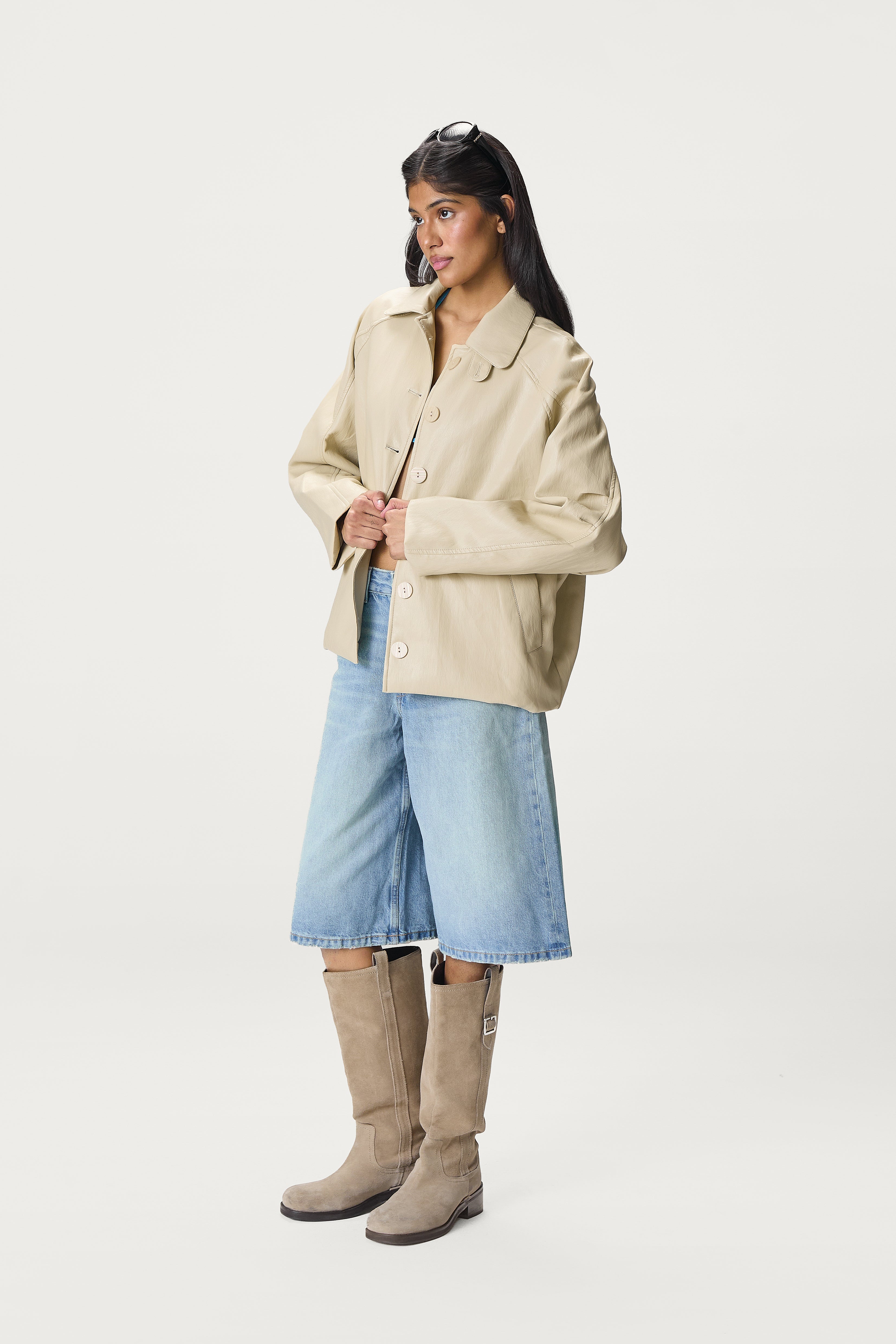 Hollies Classic Faux Leather Jacket in Sand