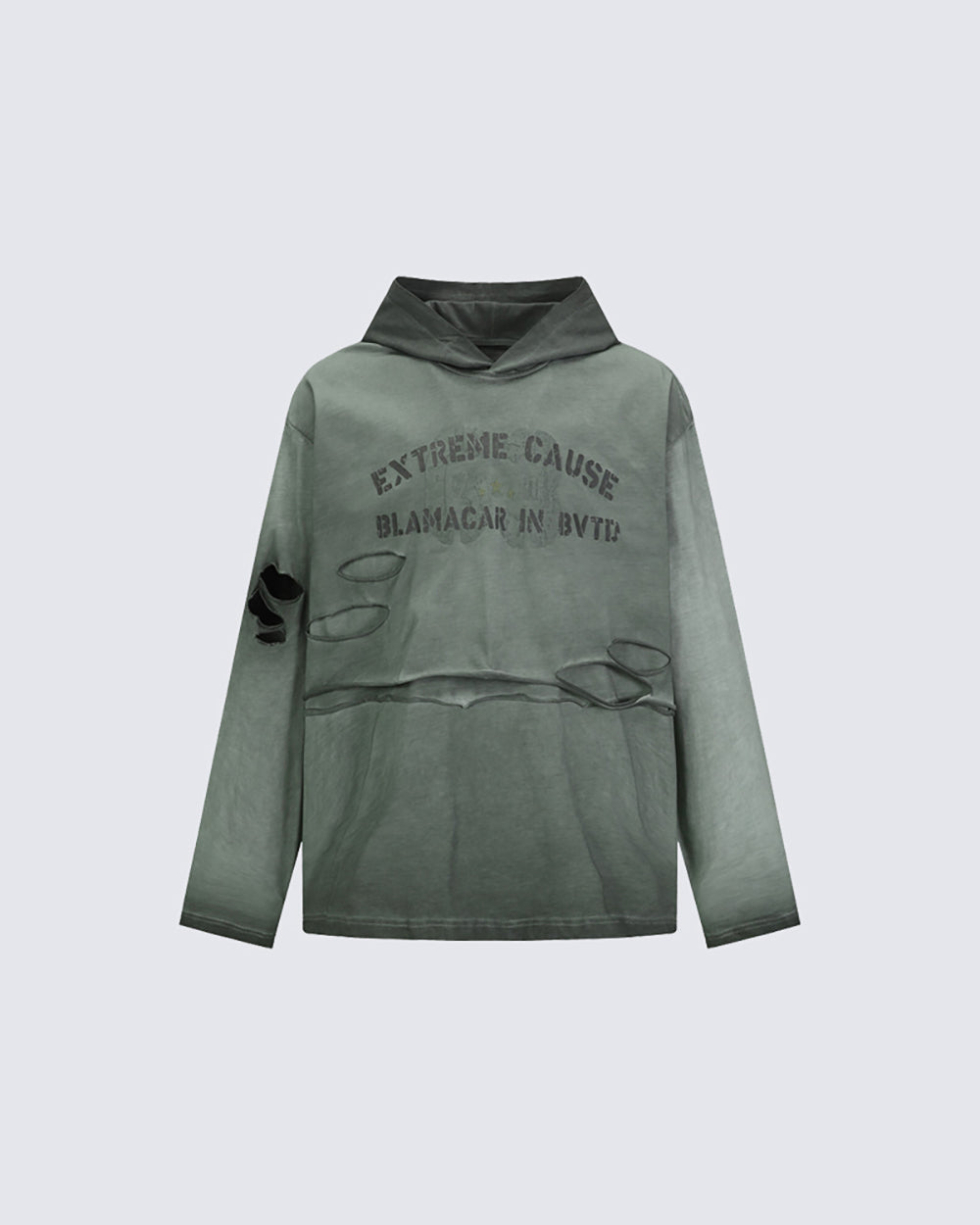 Retro Letter Distressed Hooded Sweatshirt