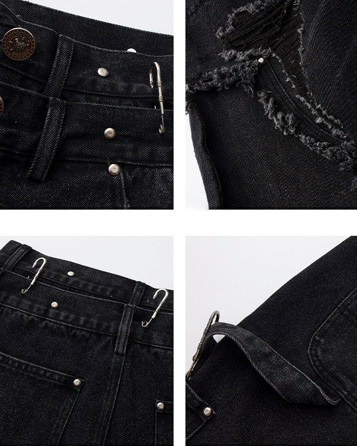 Double-Waist Heavy Patchwork Denim Pants